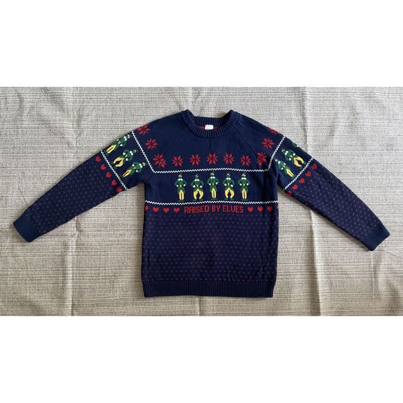 Hanna Andersson Elf Adult L Christmas Sweater Navy Cotton Holiday Ugly Pullover - Picture 1 of 4